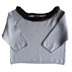 Vintage L'Equipe Cashmere Blend Cardigan with Fur Neckline